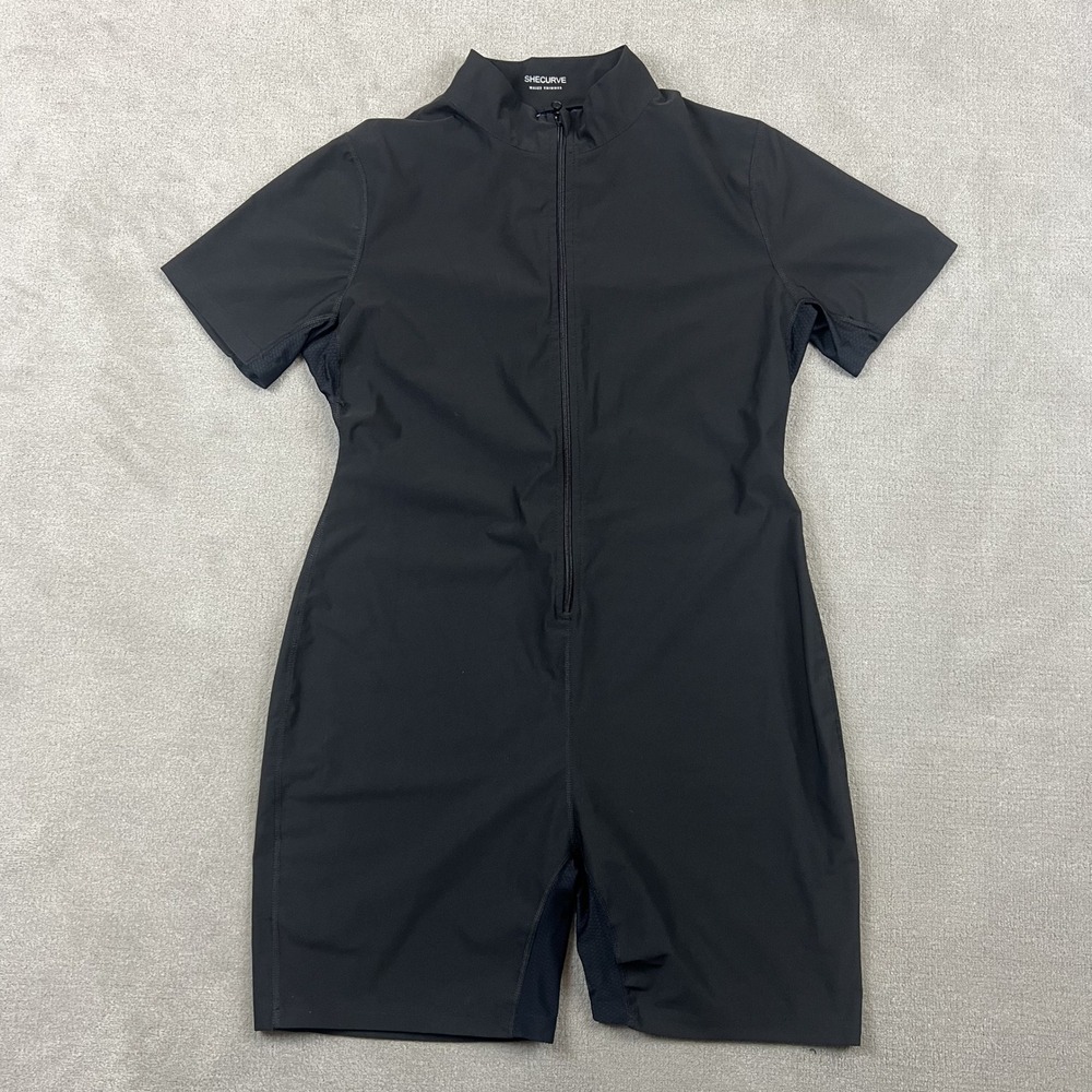 Shecurve Waist Trimmer Bodysuit Women Black Short Sleeve Sauna Sweat Suit Romper